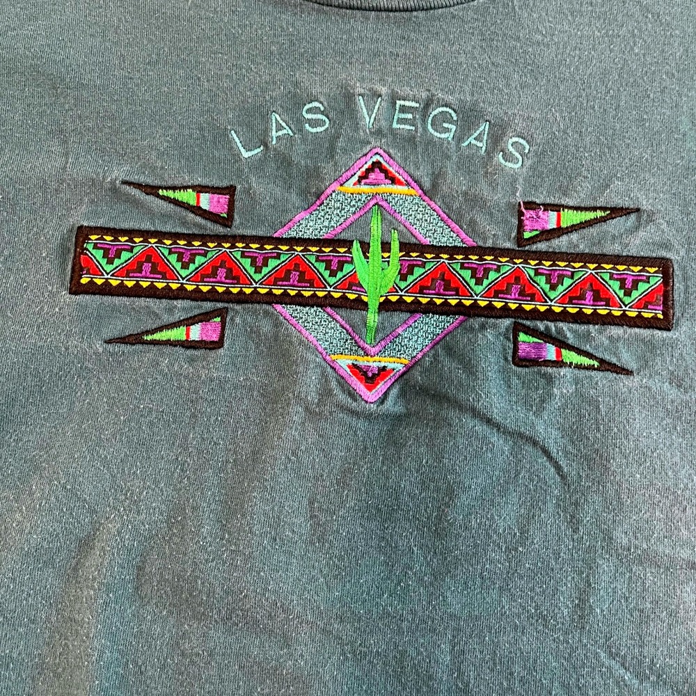 Vintage Jerzees Las Vegas Cactus Southwestern‎ Embroidered T Shirt Large Teal - Picture 3 of 7